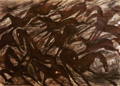 Running I 2007, Indian ink, charcoal on paper, 60x83