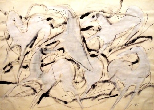 White Horses 2007, Indian ink, tempera on paper, 60x83